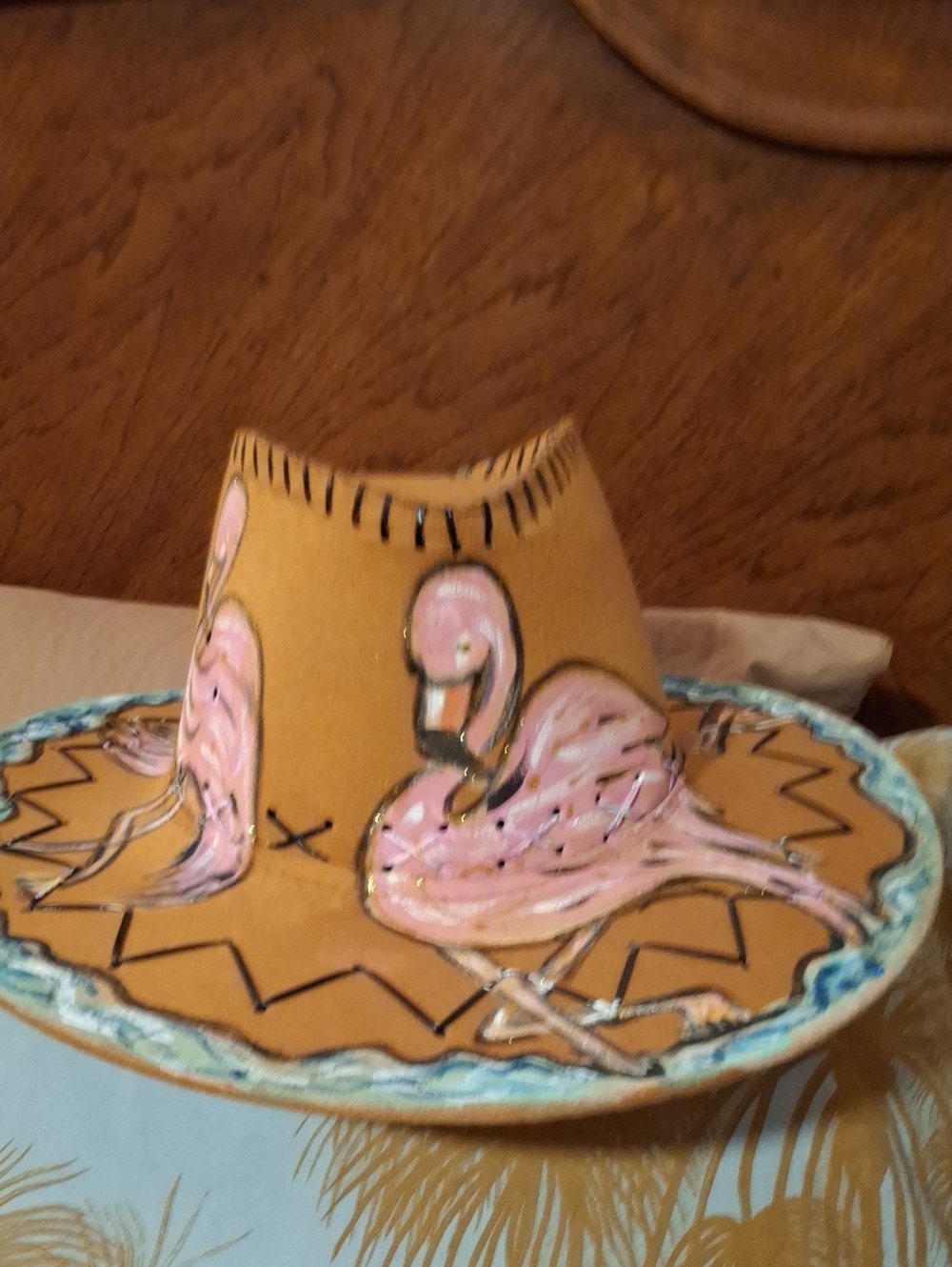 Hand-Painted Flamingo Western Hat in Tan and Pink